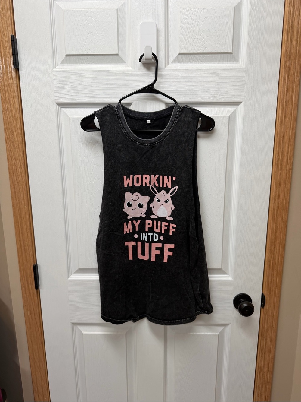 Black Graphic Muscle Tee with Pink Puff Characters